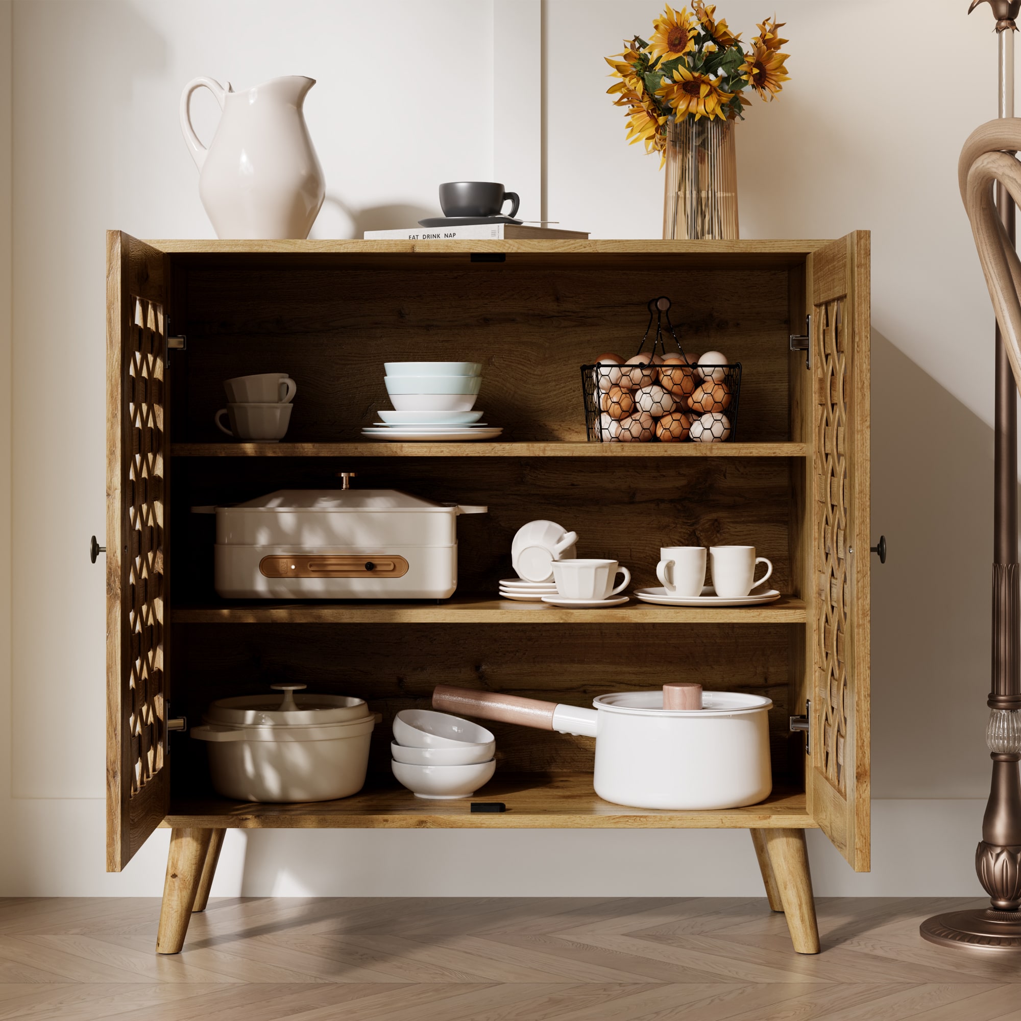 Vintage Buffet Sideboard With Wooden Doors And Adjustable Shelves_voghion.com
